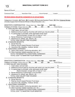 Minister Support Form 2012