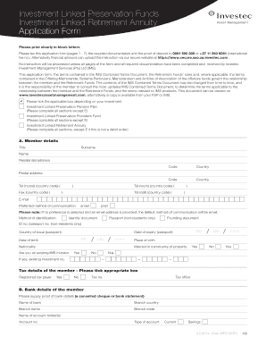 Investec Investment Linked Retirement Annuity Application Form