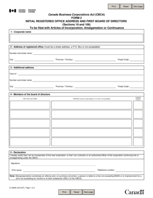 Canada Business Corporations Act Form 2