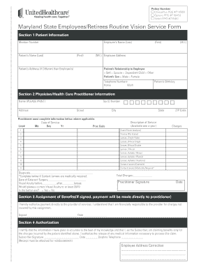 Maryland State Employees Routine Vision Service Form
