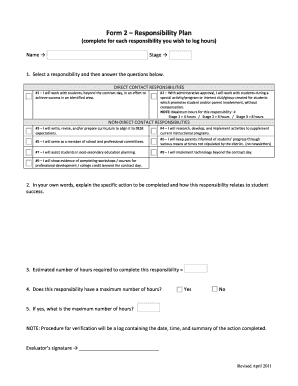 Form 2 – Responsibility Plan