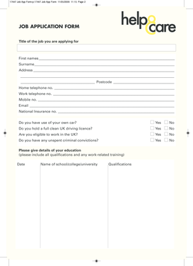 UK Job Application Form