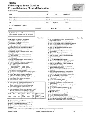 University of South Carolina Pre-participation Physical Evaluation Form