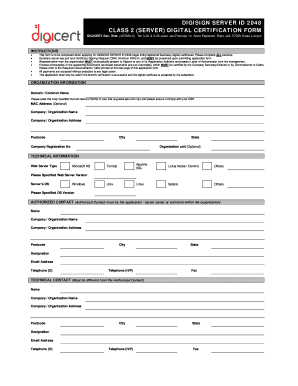 DigiCert Server ID 2048 Digital Certificate Application