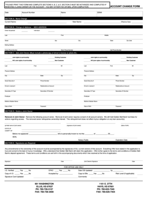 Golden Belt Bank Account Change Form