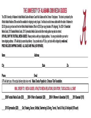 2009 Alabama Football Media Guide Order Form