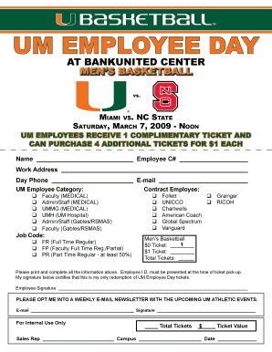 UM Employee Day Basketball Ticket Request Form