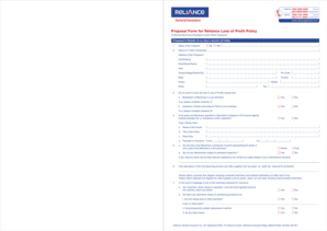 Reliance Loss of Profit Policy Proposal Form