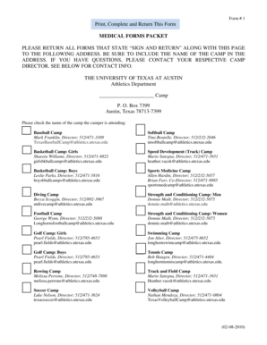 University of Texas at Austin Camp Medical Forms