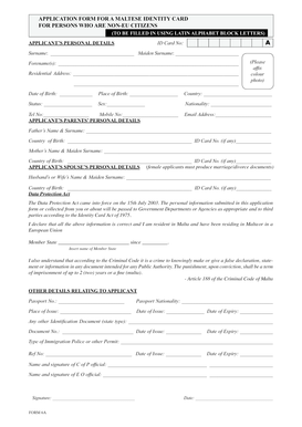 Maltese Identity Card Application Form