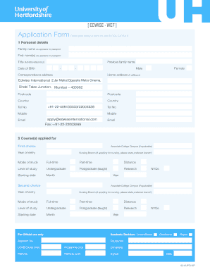 University of Hertfordshire Application Form