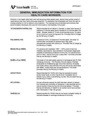 Employee Immunization Record Form