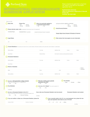 Portland State University International Undergraduate Admission Application