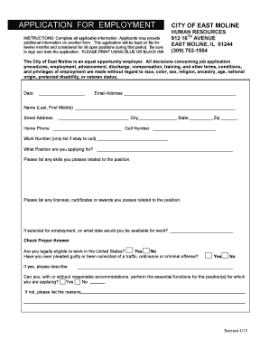 City of East Moline Employment Application