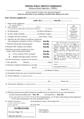 Tripura Public Service Commission Application Form