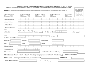 Delhi Ration Card Application Form