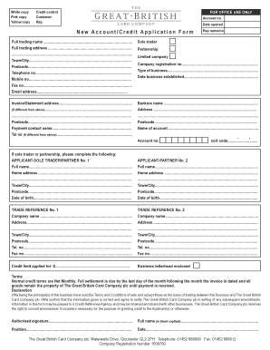 New Account Credit Application Form