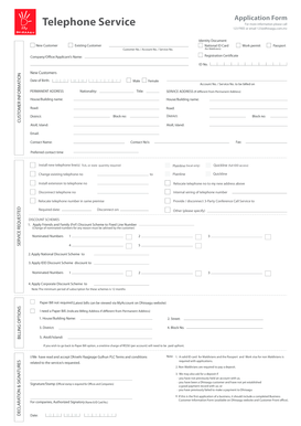 Telephone Service Application Form