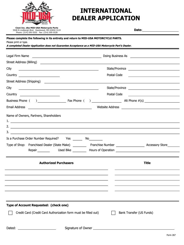 international dealer application Preview on Page 1