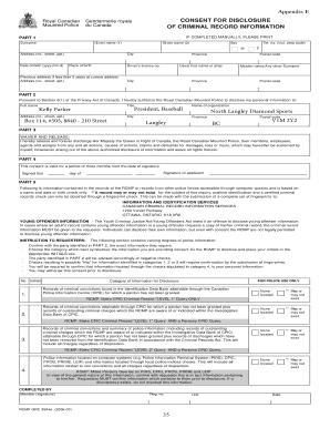 Royal Canadian Mounted Police Consent for Disclosure of Criminal Record Information