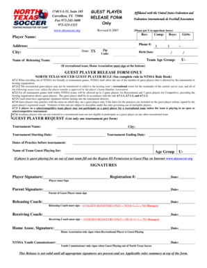 North Texas Soccer Guest Player Release Form