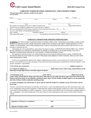 Cobb County School District Athletic Participation Form