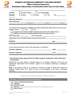 Instruction Observation Form