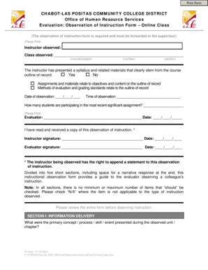 Evaluation Observation of Instruction Form Online Class - clpccd