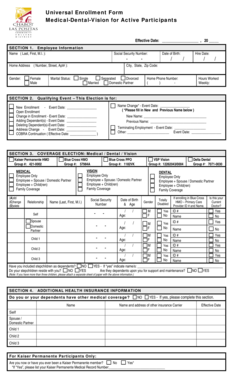 Universal Enrollment Form for Medical-Dental-Vision