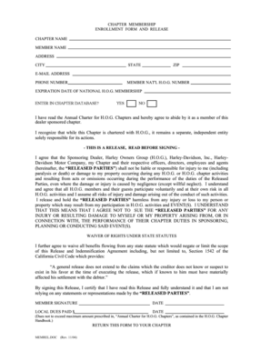 Harley Owners Group Chapter Membership Enrollment Form