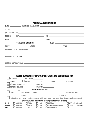 Motorcycle Engine Parts Order Form