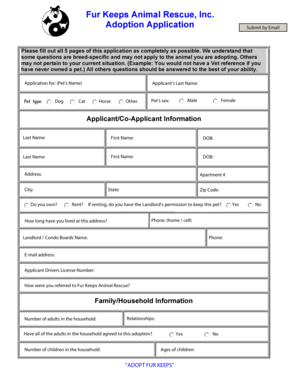 Fur Keeps Animal Rescue Adoption Application