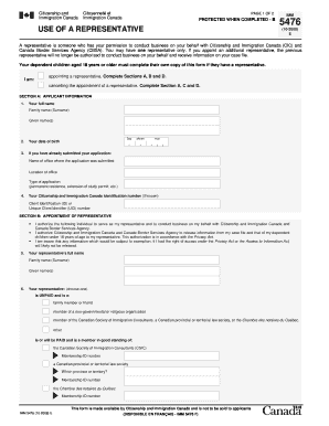 Use of a Representative Form IMM 5476