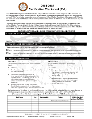 2014-2015 Verification Worksheet (V-1)