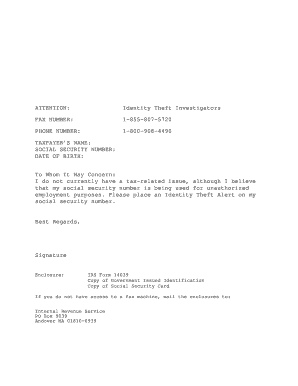 IRS Identity Theft Alert Form