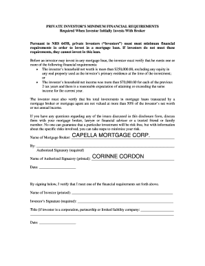 Private Investor Financial Requirements Form
