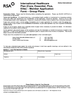 Aetna International Healthcare Plan Application Form