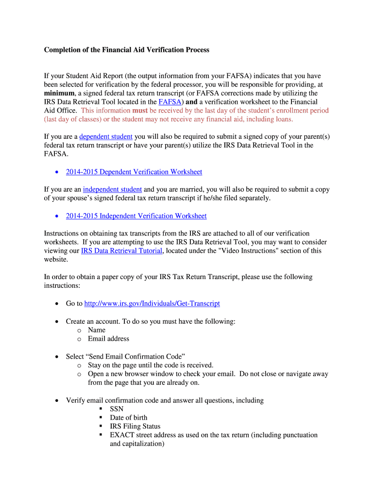 Fillable Online frostburg Completion of the Financial Aid Verification