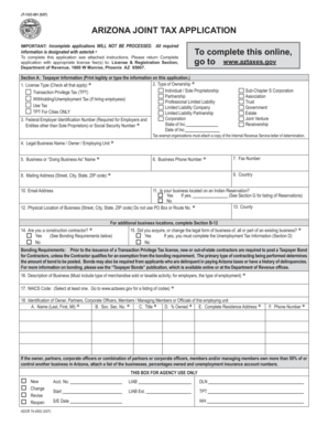 Arizona Joint Tax Application