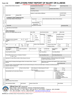 Utah Employer First Report of Injury or Illness