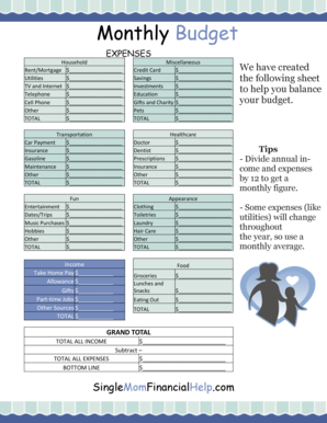 Monthly expenses template - internet to tv