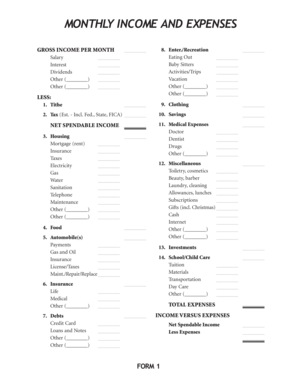 Monthly Income and Expenses Form