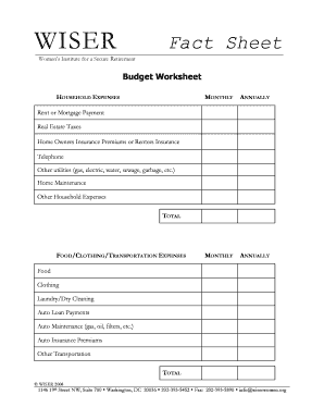 WISER Budget Worksheet