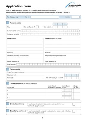 Northumbria University Application Form