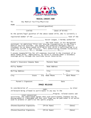 Medical Consent Form for Soccer League