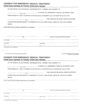 Consent for Emergency Medical Treatment