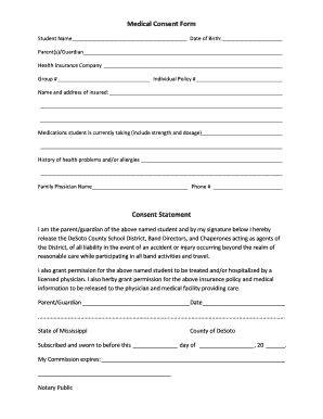 Medical Consent Form for School Band Activities