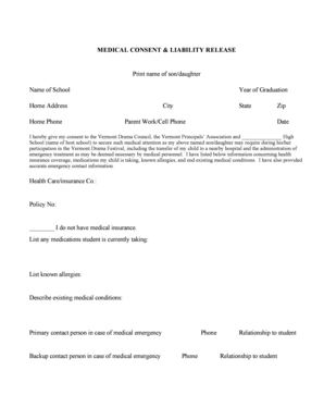 Vermont Drama Festival Medical Consent Form