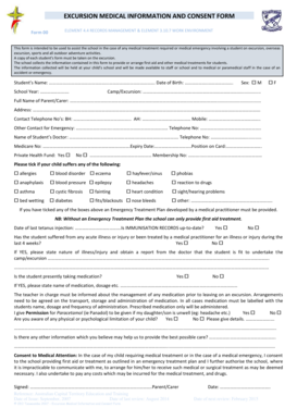 Excursion Medical Information and Consent Form