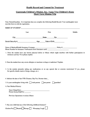 Medical Consent Form - Agua Viva Children's Home